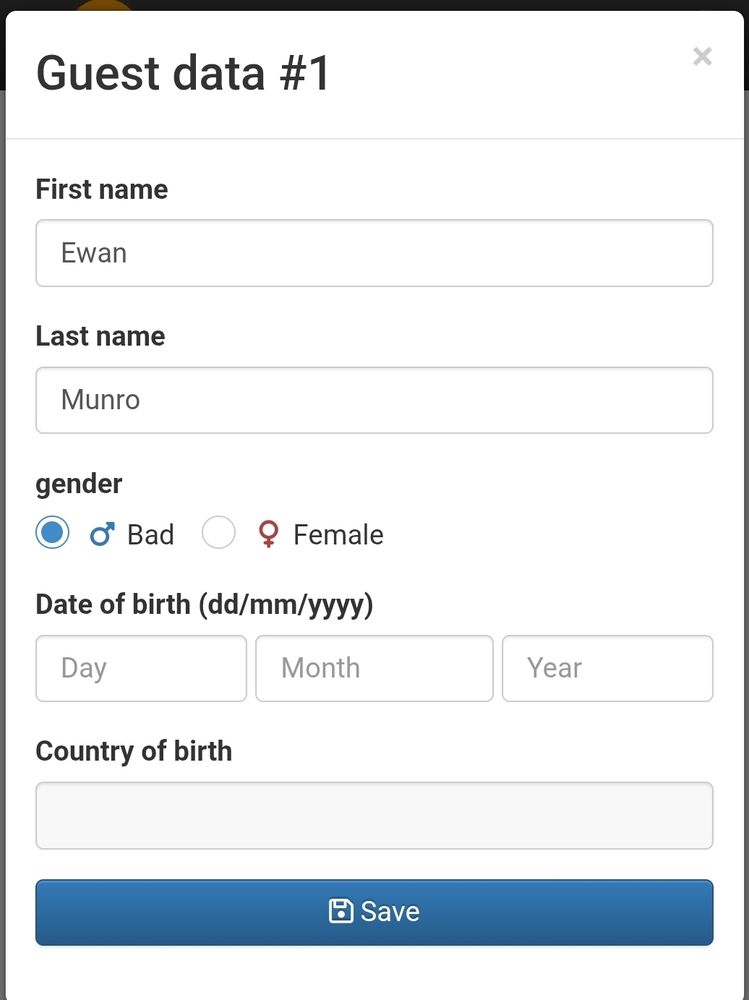 An online form asking for gender, and offering the options "Bad" and "Female".