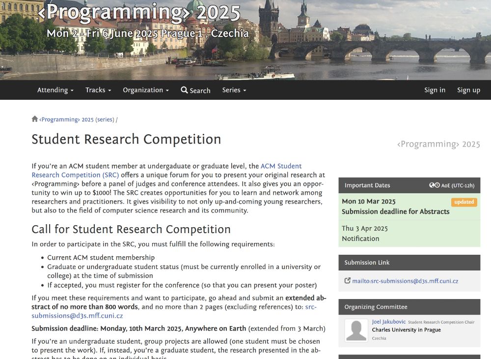 A screenshot of the SRC website. The displayed submission deadline is Mon 10 Mar 2025