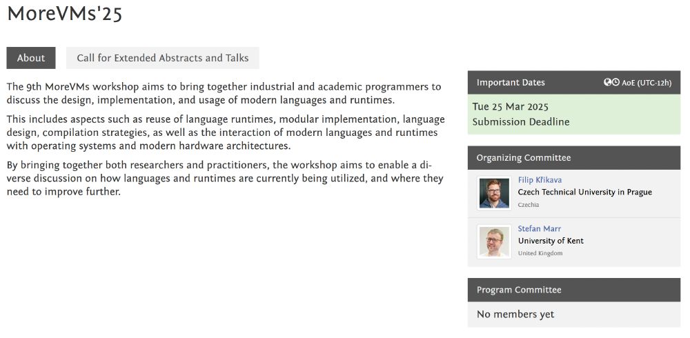 A screenshot of the MoreVMs 2025 wesite: https://2025.programming-conference.org/home/MoreVMs-2025

The displayed submission deadline is Tuesday March 25., 2025