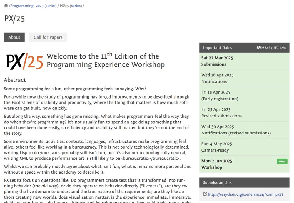 A screenshot of the Programming Experience workshop website. The displayed submission deadline is March 22, 2025