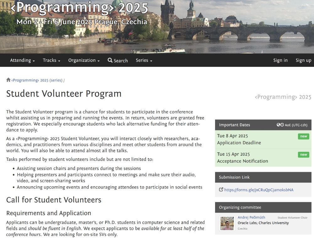 A screenshot of the <Programming> student volunteer program website. The displayed application deadline is April 8th, 2025