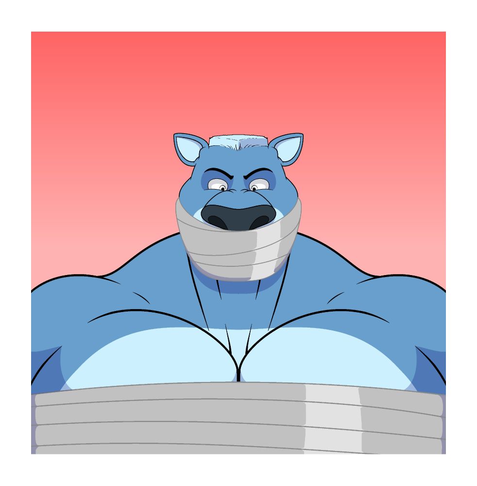 A bust of a muscular panther wrapped and gagged in duct tape.