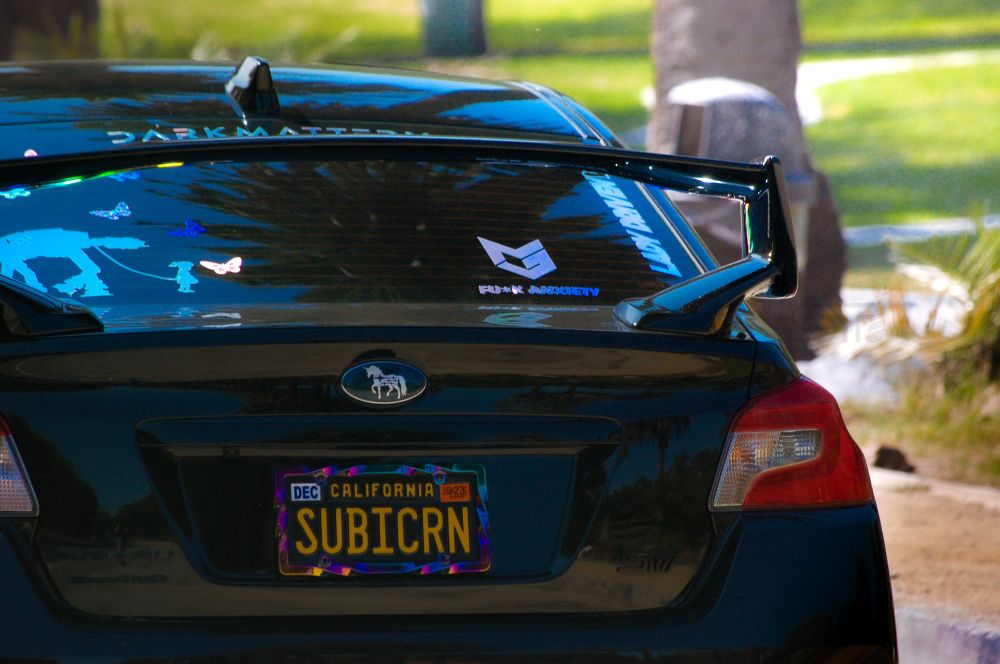 Rear shot of a black 2020 Subaru WRX STi 