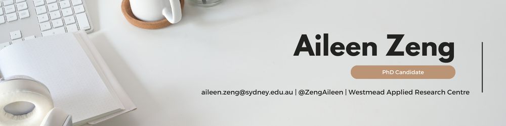 White desktop with coffee mug and the name Aileen Zeng imposed over the top. 
