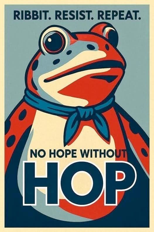 The Portland frog image reminiscent of the Obama "Hope" poster that says "No Hope Without Hop"