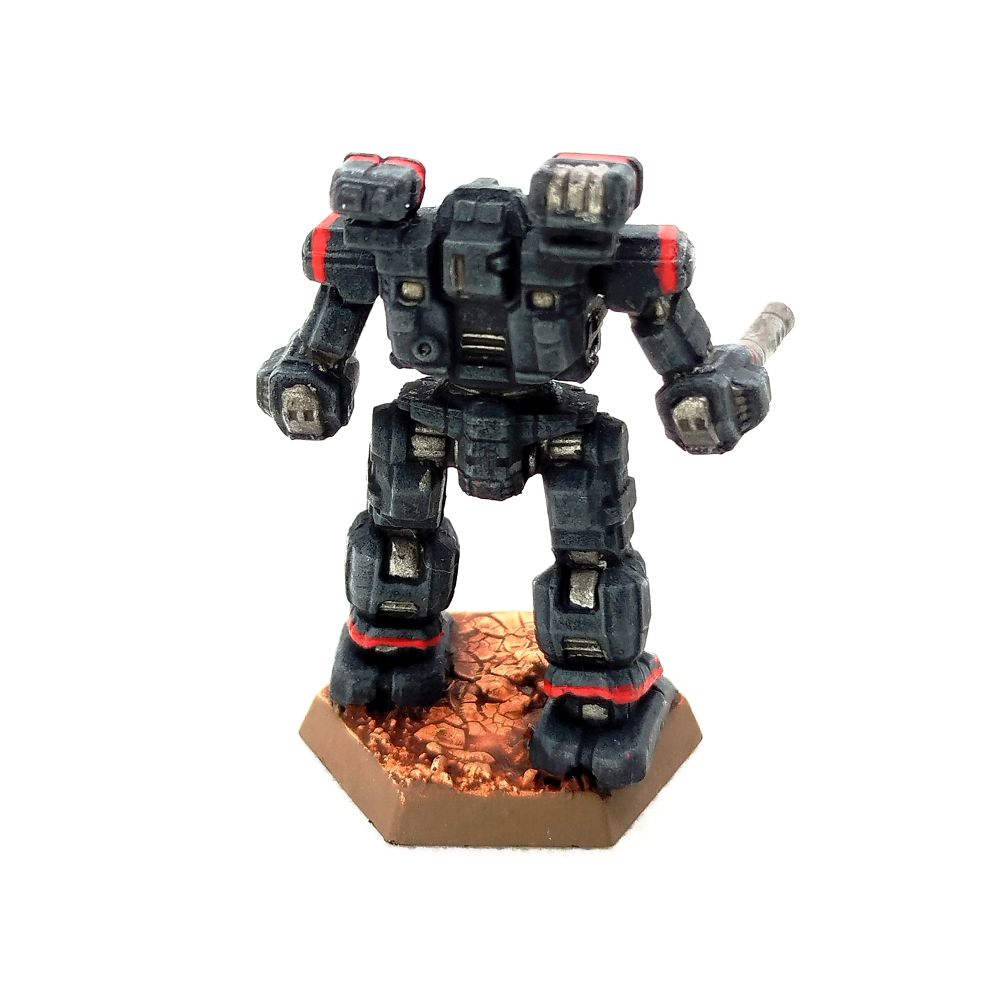 Foto de la vista trasera del mecha clase Warhammer sobre un fondo blanco.