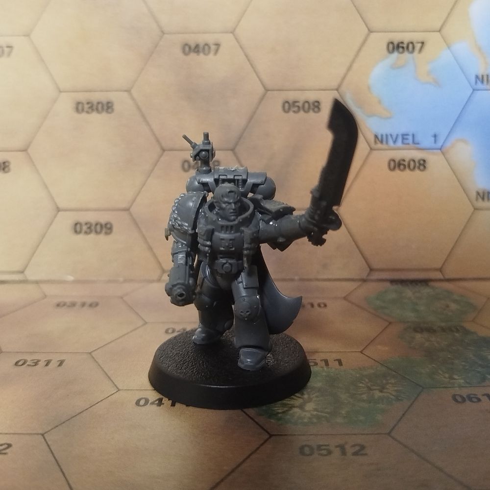 Blackshield Rick Flagus 

Porta una armadura de veterano de la Deathwatch con capa, una espada de energía y una pistola de plasma.

La hombrera que debería marcar su capítulo esta arañada y cubierta con cadenas.