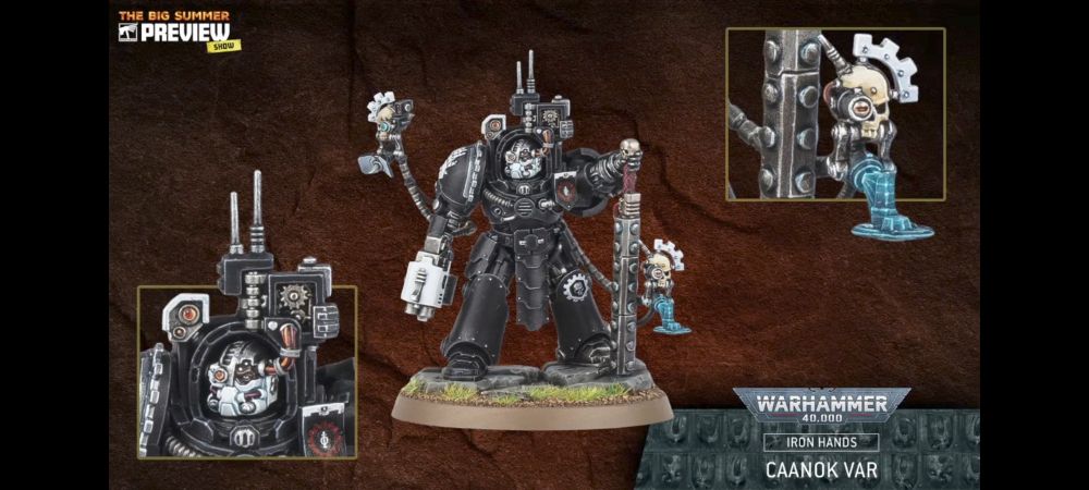 Imagen promocional de la nueva miniatura de Cannok Var, un nuevo personaje para los manos de hierro.

Este marine espacial porta una pesada armadura de exterminador adornada y pintada con los colores negro y plateado de los Manos de Hierro.

Va armado con un Storm Bolters y un Kanabo, y su armadura tiene modificaciones para incorporar servo cráneos y sistemas de sensores.