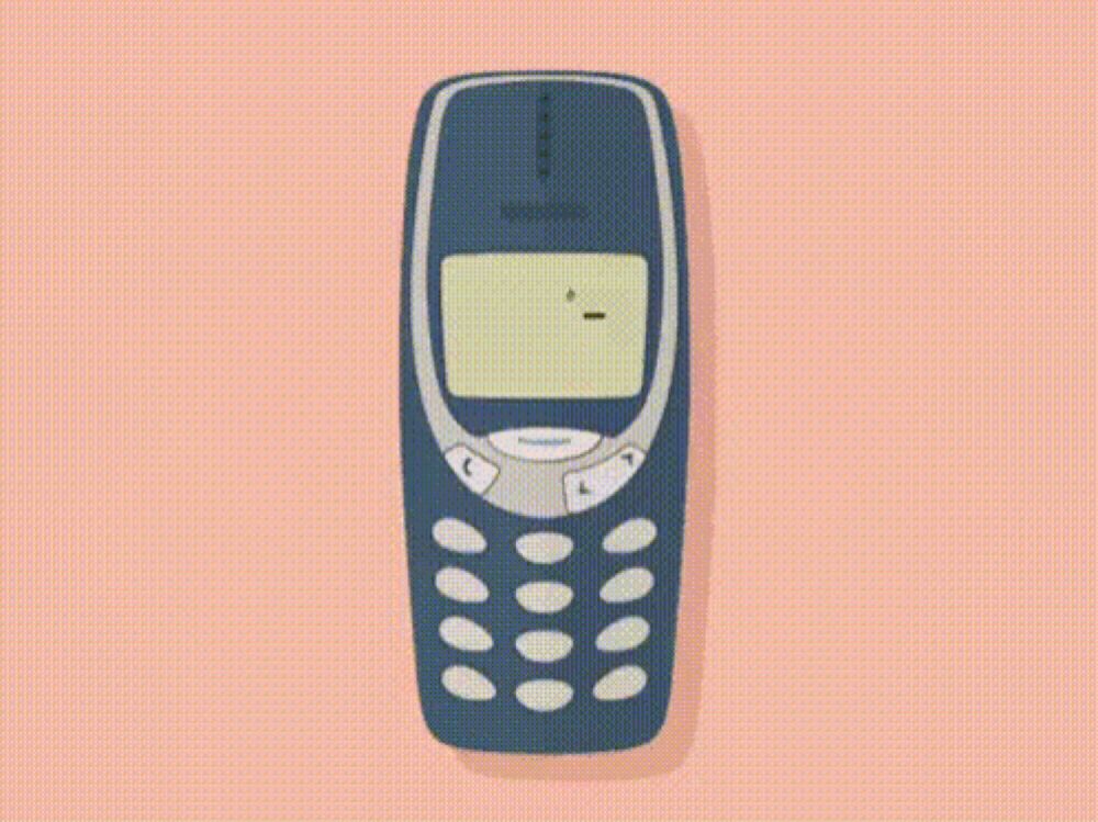 a nokia cell phone is playing a game of snake on a pink background .