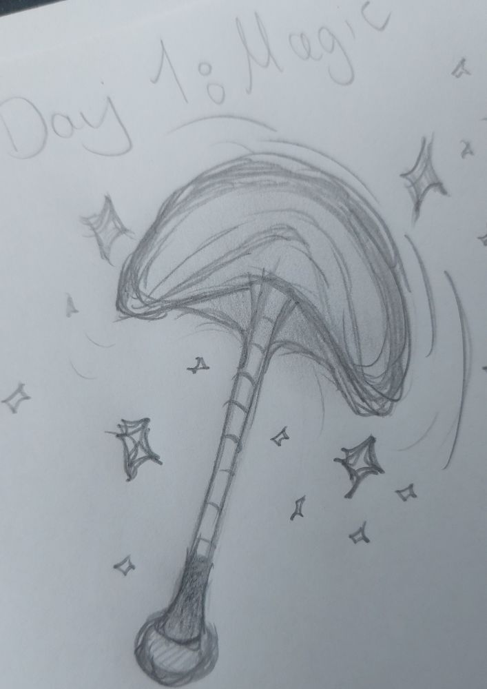 sketch of a wand in a moon shape with stars