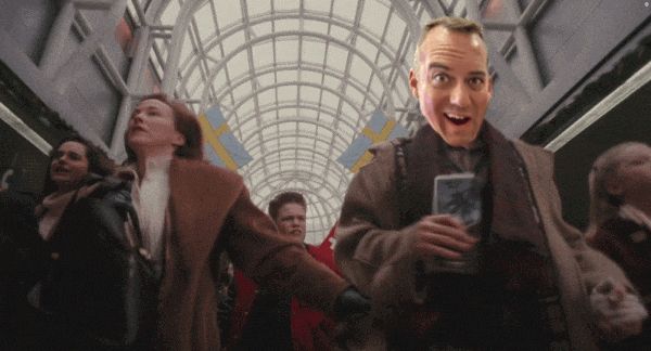 Home Alone with Andy’s face over the dad running in the airport