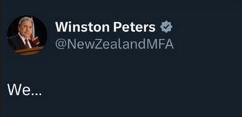 Screenshot of winston peters', as a member of the government, correcting the prime minister and clearly pointing out that winston is a member of the government.