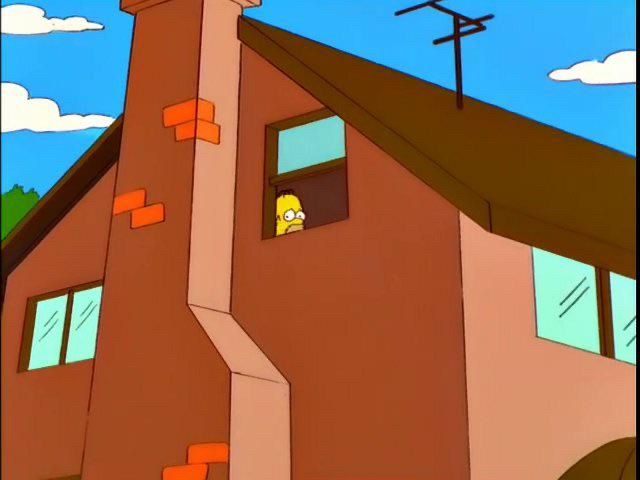 Homer looking through a window 