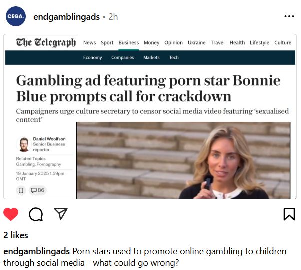 screenshot of an Instagram post featuring a clipping from the Telegraph newspaper. 