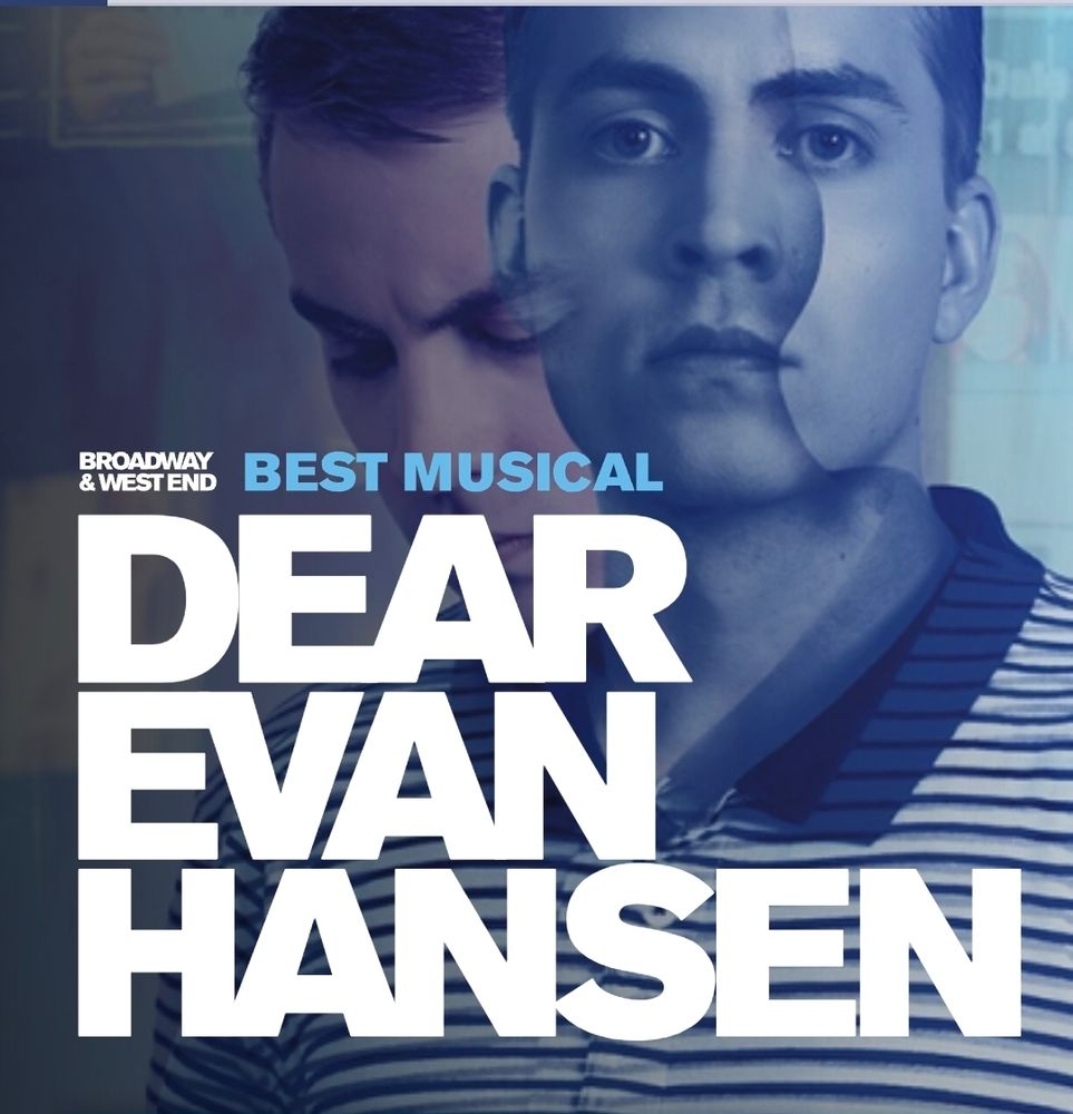 Plaatje met tekst en foto van de hoofdrolspeler van de musical Dear Evan Hansen