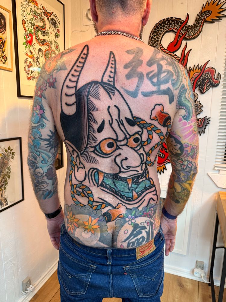 Hannya tattoo on a male back