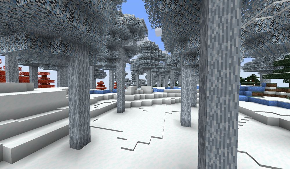 Screenshot from the Minecraft mod A Christmas Tal showing a custom forest
