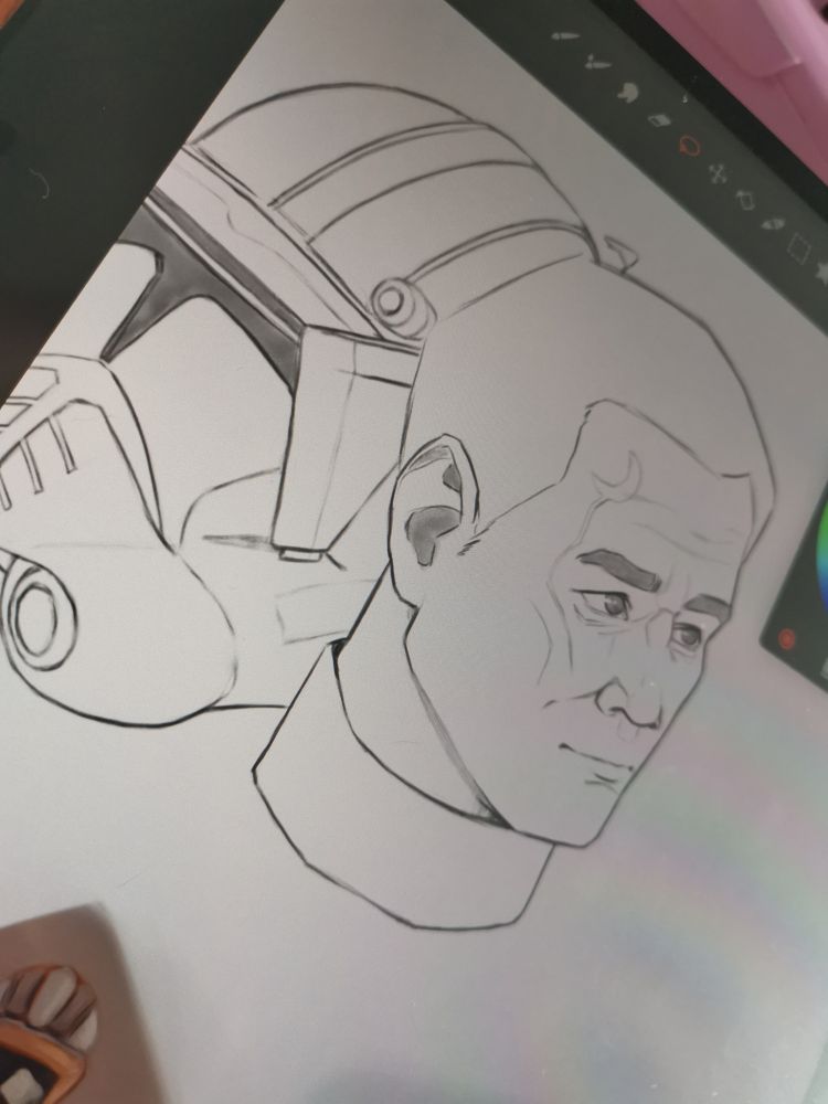 Photograph of a digital drawing showing commander Cody from Star wars the clone wars.