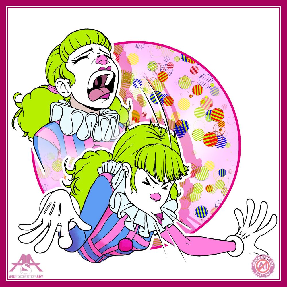 Artwork featuring Ash’s OC Pinkie Peridot, sneezing. Drawing in Ash’s cartoon style. This Art is copyright ash something Art 2024