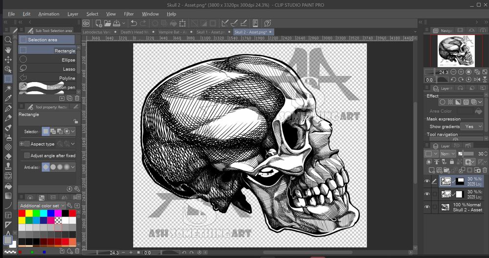 The artwork entitled Skull in Profile drawn by Ash Something Art, and completed on 5/24/25.  This work is a line art drawing of the human skull viewed from the side. This piece was made as an asset for Ash to use in other works at later dates. This work is ©Ash Something Art 2025.