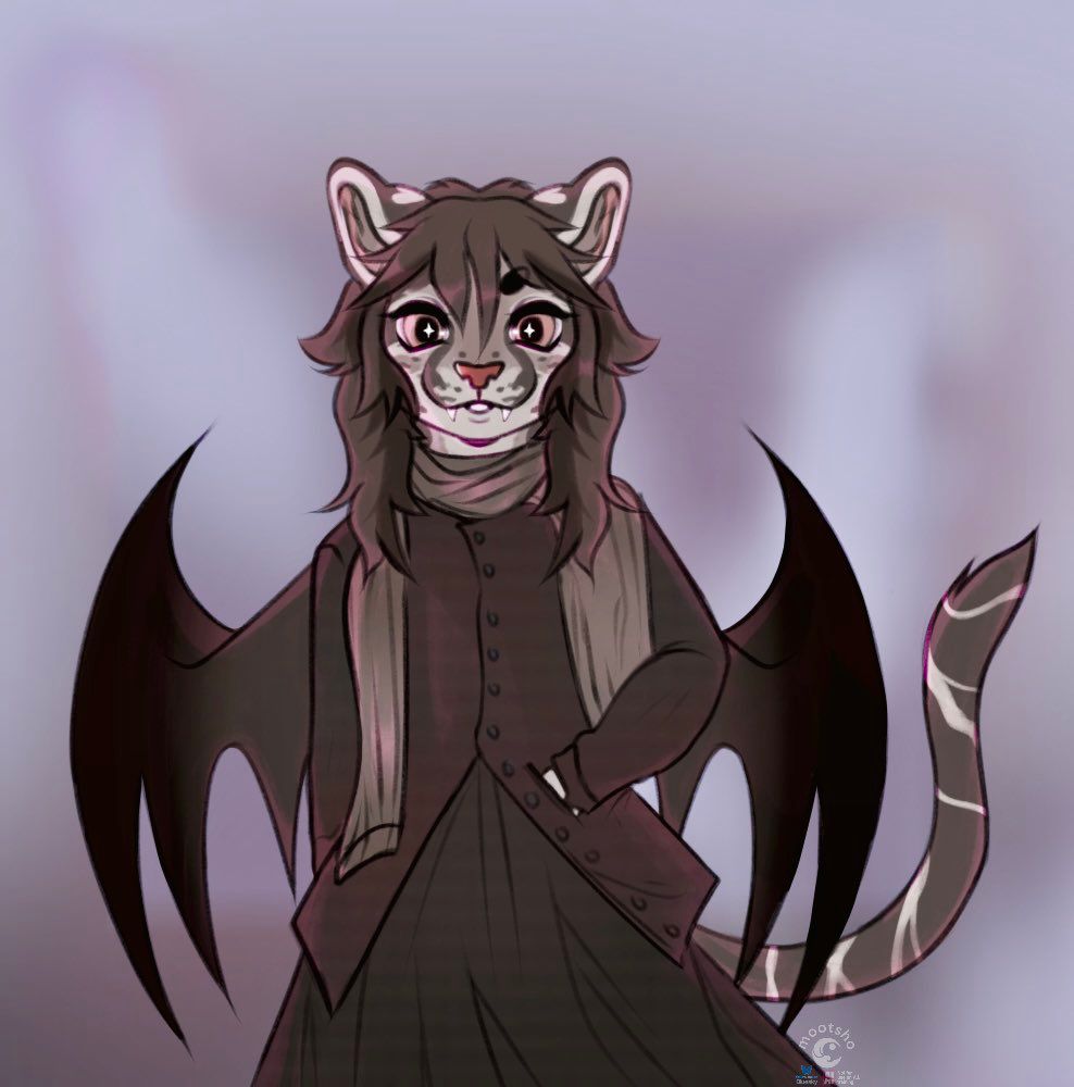 Gothic cat in front of moody purple ombré background