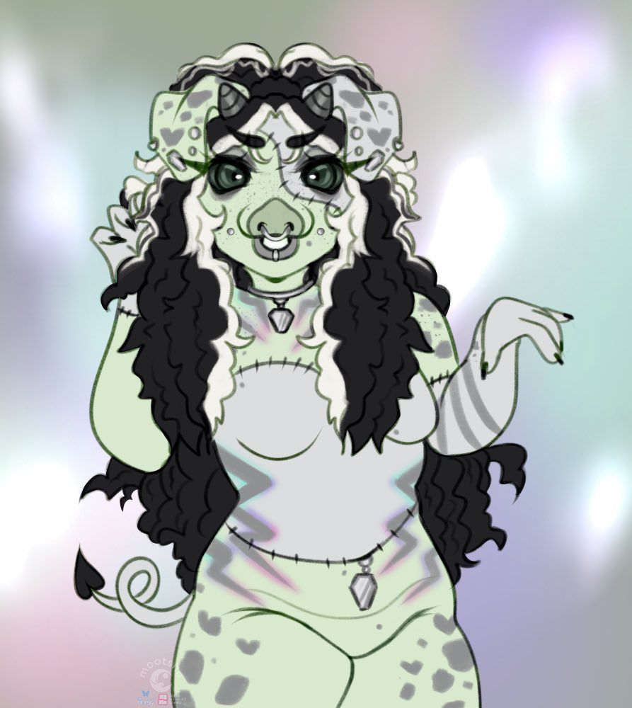 Zombie pig oc in front of neon background 