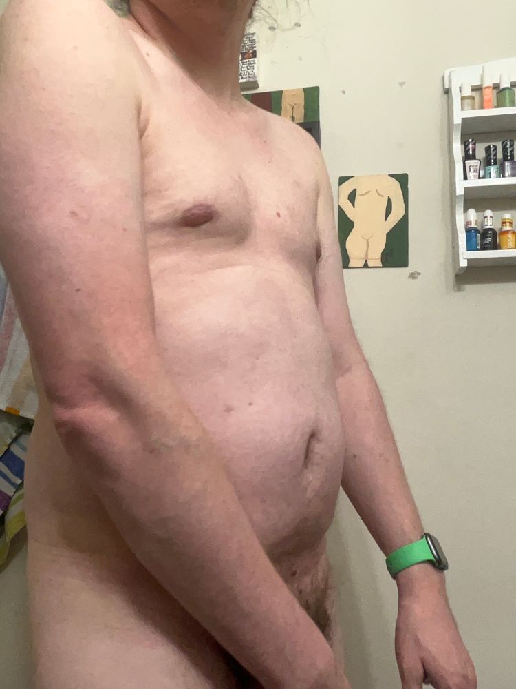 Nipples got turn on. Naked of queer Behr. Visual a little bit of hairy public pube and represent of body positivity. 