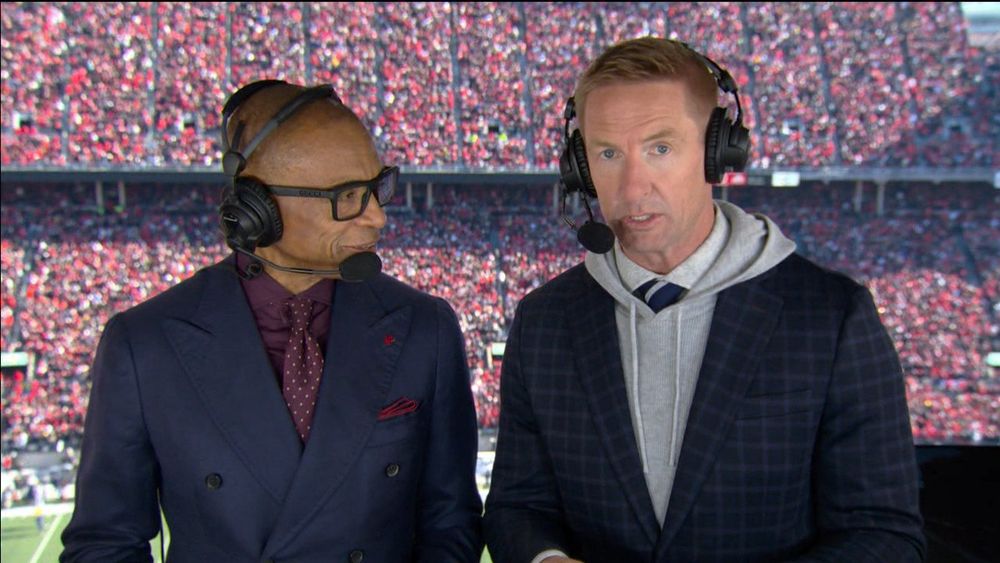 Joel Klatt wearing quite a mix.