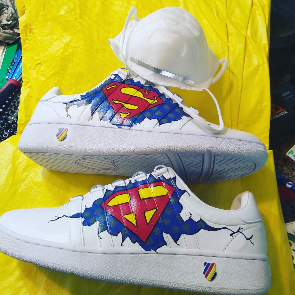 Kswiss shoes hand painted with superman logo with PPE