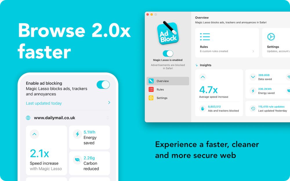 Magic Lasso Adblock: browse 2.0x faster