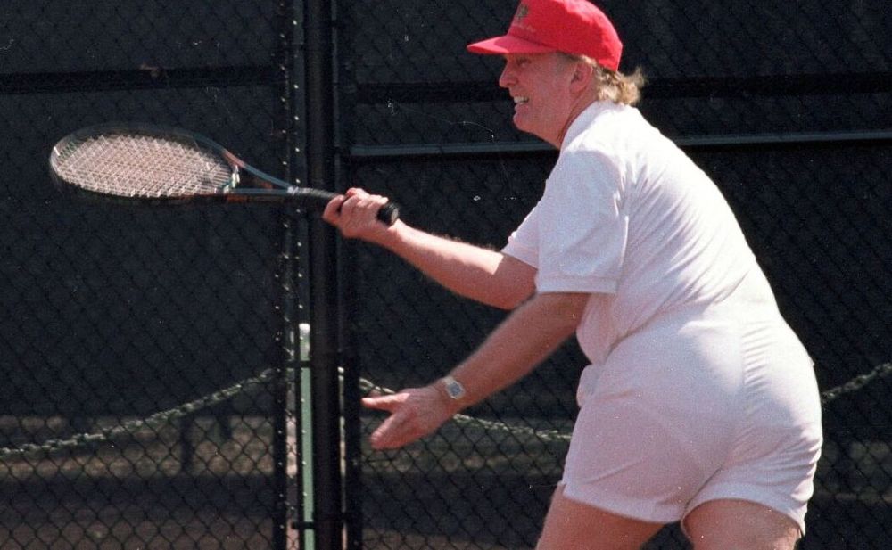 A photo of Trump in see-through tennis shorts that no one should have to see.