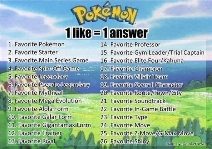 List of Pokemon questions for liking the post