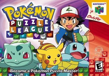 Game cover of Pokemon Puzzle League for N64 showing a boy and 3 monsters