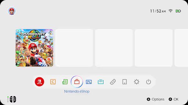 El menú de la Switch 2 con el Mario Kart World como único juego.