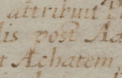 16th century handwriting with s-t ligature in the centre
Sample from Corpus Christi College Cambridge MS 645