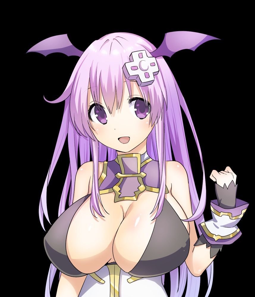 Nepgear from the Neptunia series, having been transformed into a succubus with big breasts.