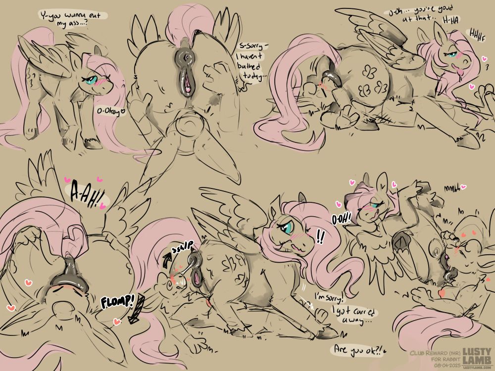 Fluttershy from mlp sits her fat ass on an anthro rabbit. 