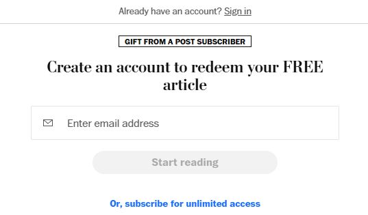 Screen shot of Washington Post web page