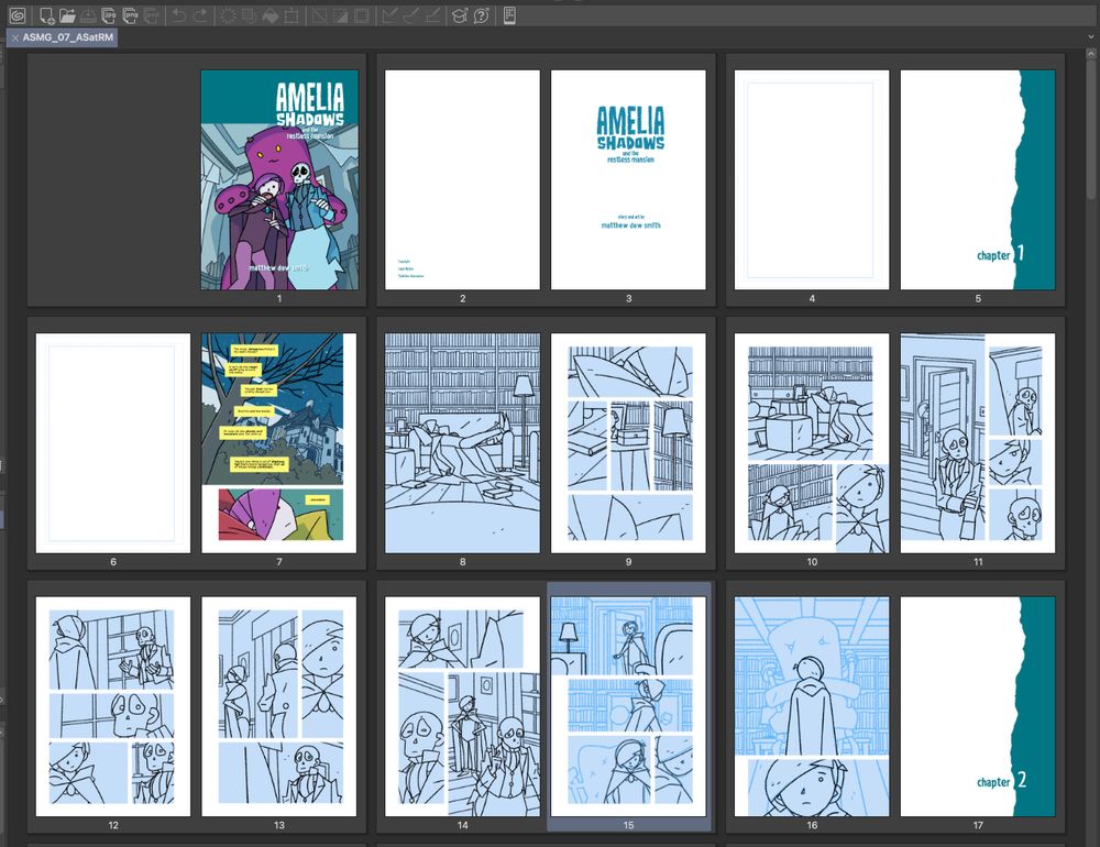 Several pages of a comic book, inked and ready to be colored. Well, most of them are inked. Still need to finish inking 2 pages.