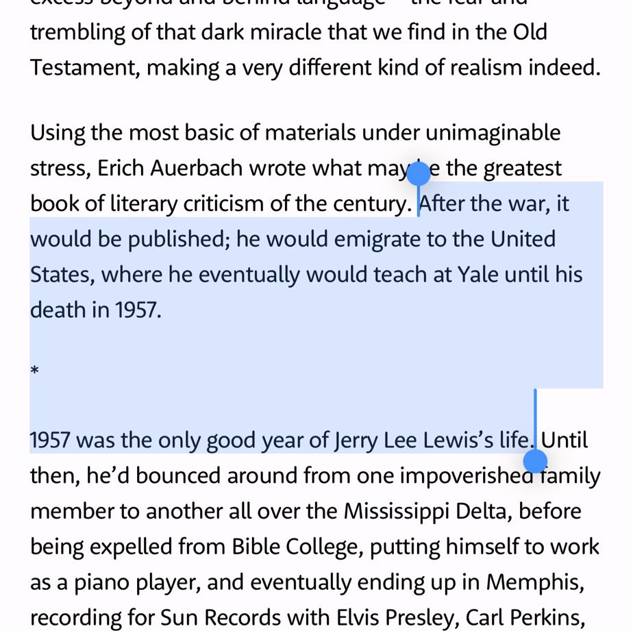 A kickass transition: “… where he eventually would teach at Yale until his death in 1957.

1957 was the only good year of Jerry Lee Lewis’s life.”