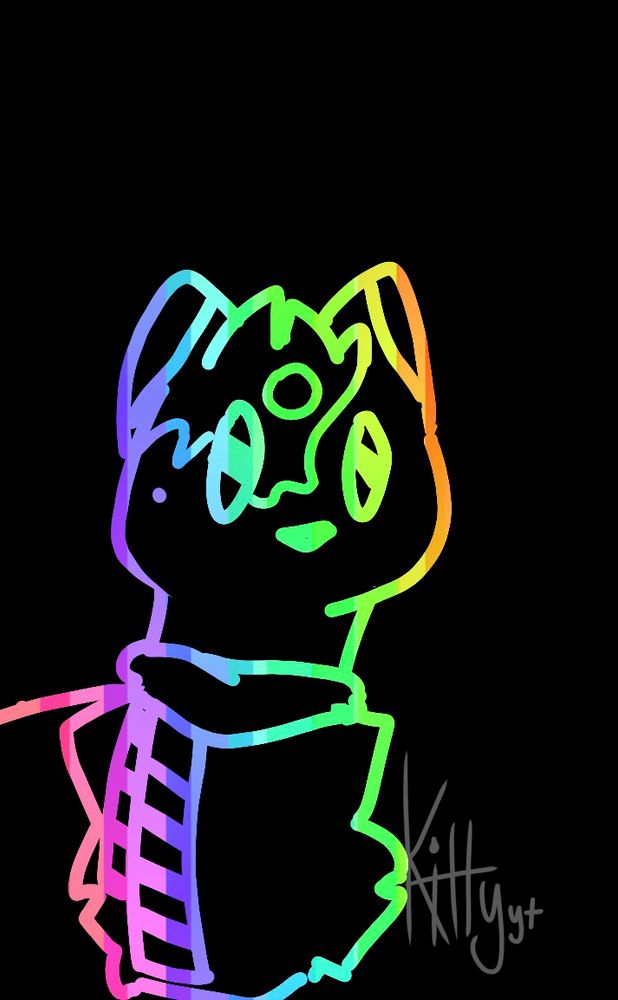 Old version of Blot, the rainbow dog with a rainbow scarf