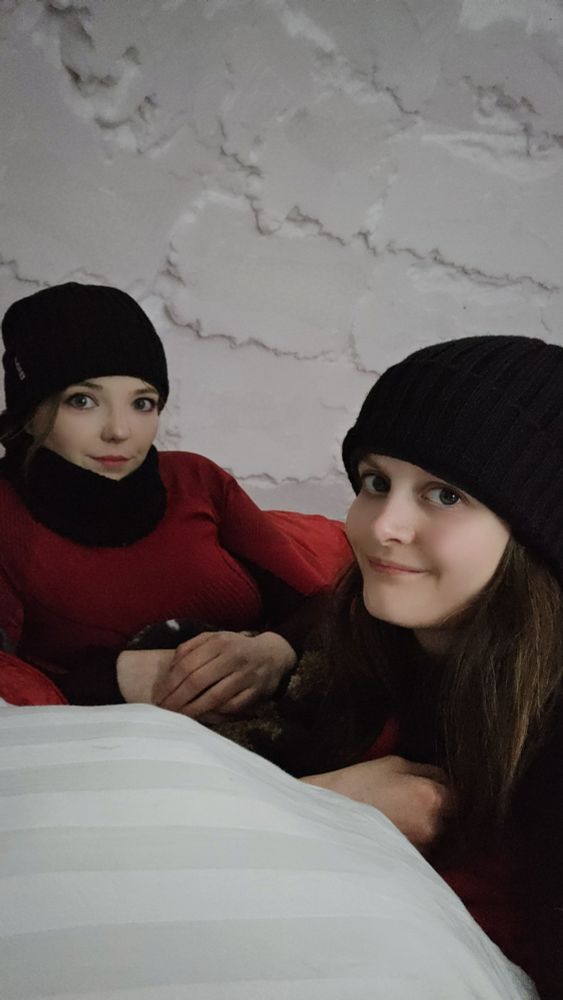 Selfie with my wife again. This time getting ready to sleep in an igloo!