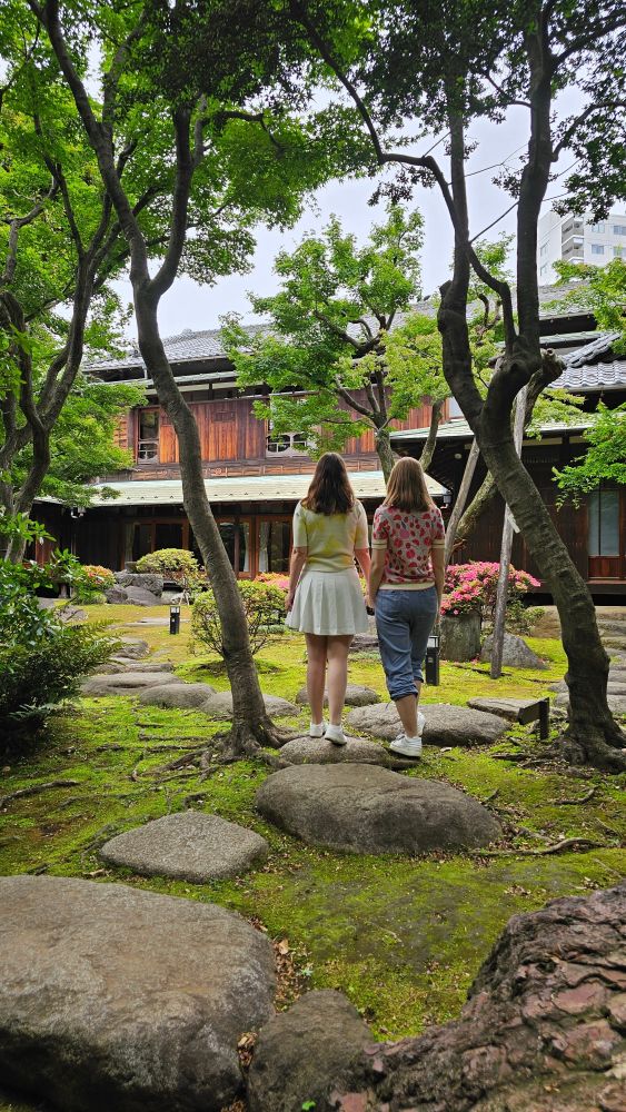Holding hands with my wife in the garden of an old japanese estate in Tokyo