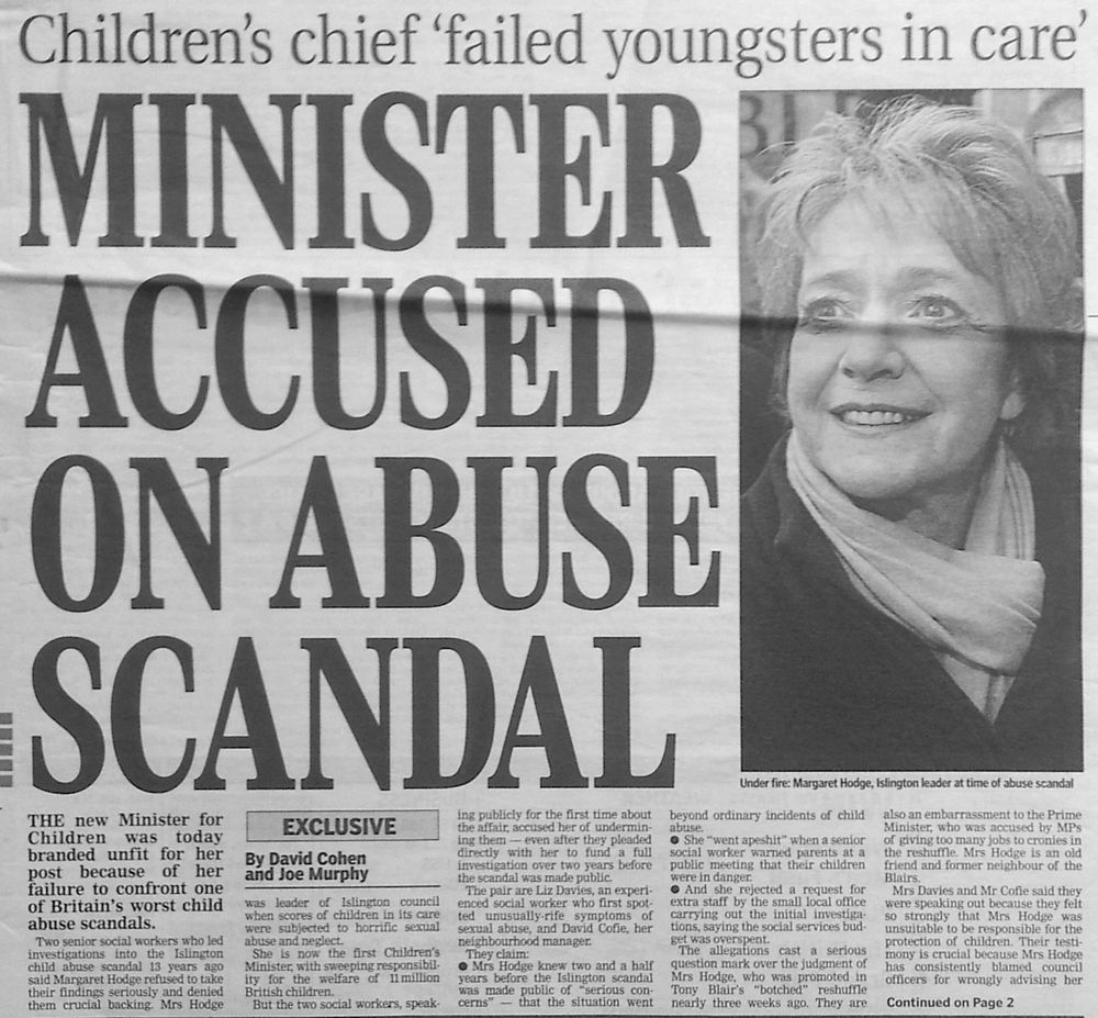 David Cohen and Joe Murphy article on Margaret Hodge and the CSA scandal in Islington care homes 