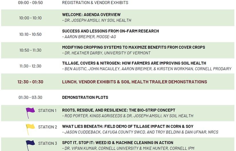 August 7, 2025 New York Soil Health Field Day at Rodman Lott and Son Farms Schedule from 9am-4pmpm