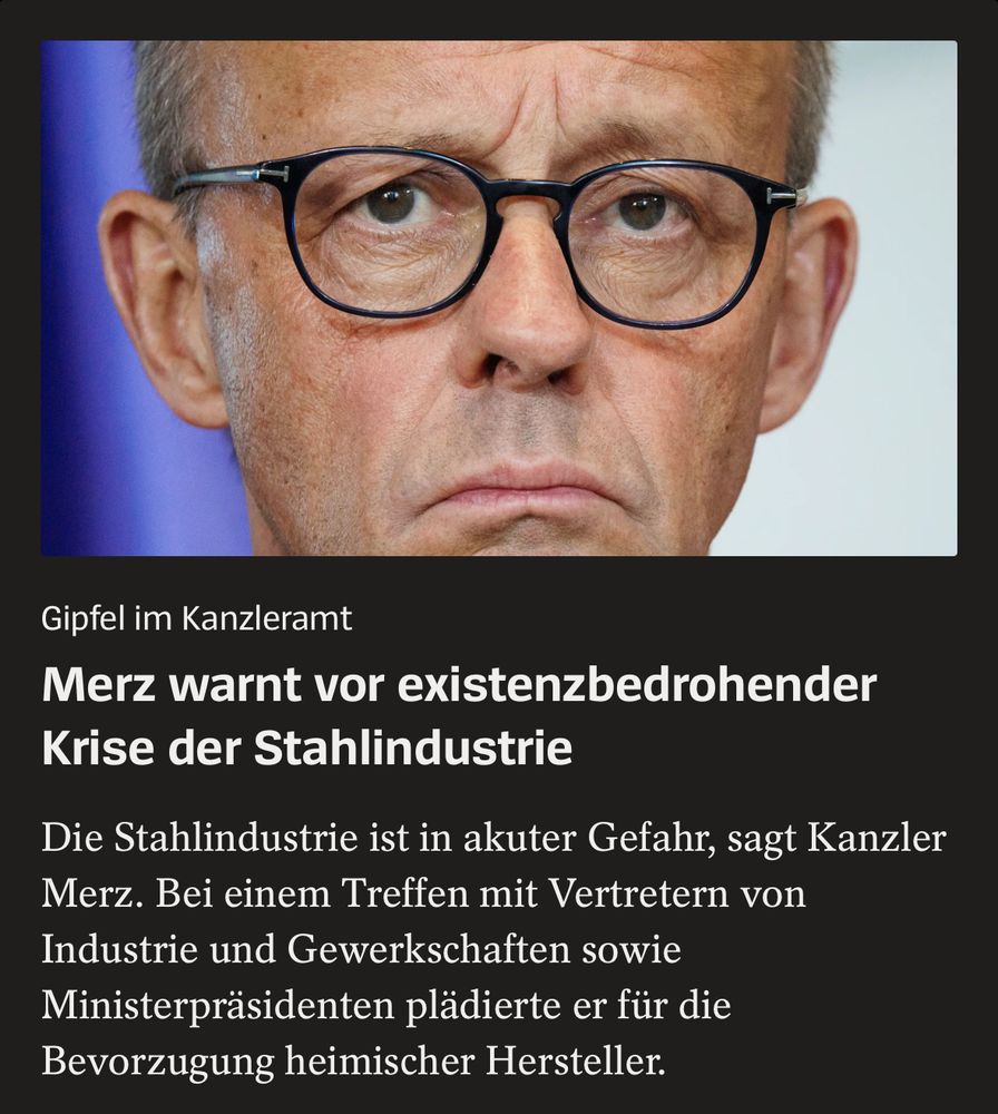 Spiegel.de: Merz warnt vor existenzbedrohender Krise der Stahlindustrie