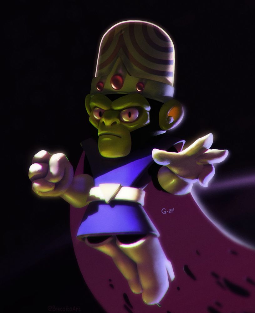 Fanart do Macaco Louco. Ele flutua sob luz dramática. Uma de suas mãos quase aberta em direção ao observador e a outra em punho fechado.