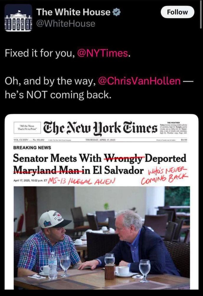 Ridiculousness from the Whitehouse Twitter account with a screenshot from the NY Times that reads 
