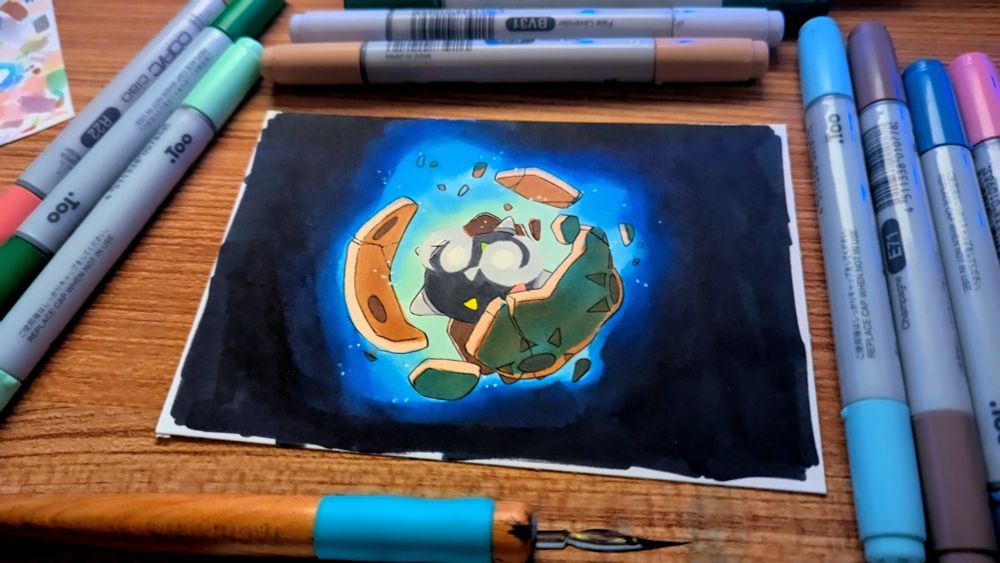 a spiky creature bursts free of it's stony exterior shell, and smiles