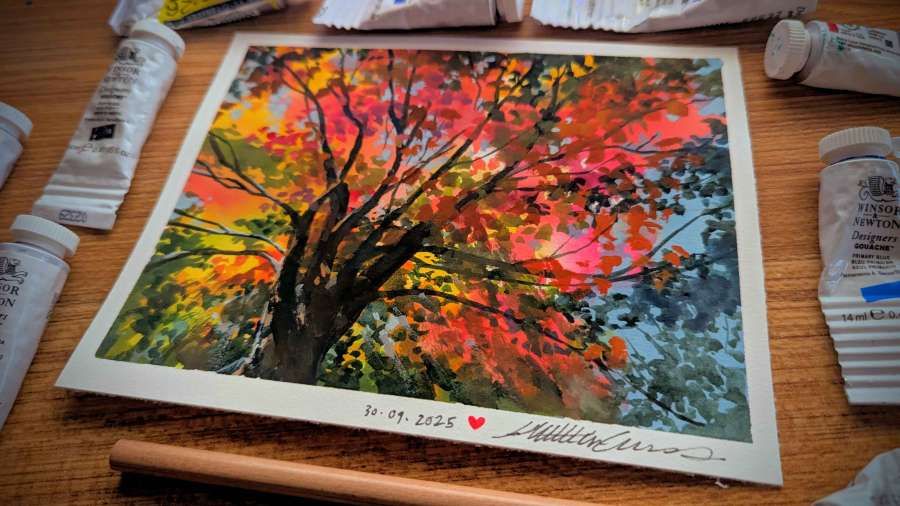 painting of an autumn tree with many bright reds, yellows, oranges, greens, and blues!

i love fall colors...